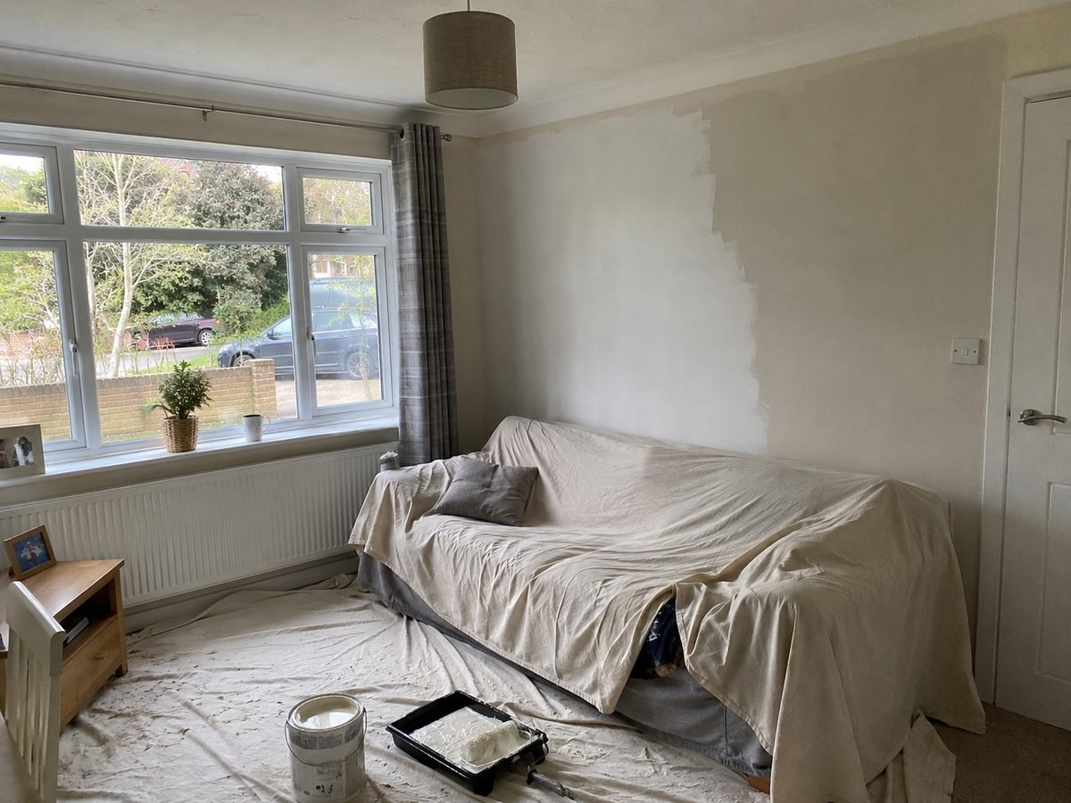 Freshly decorated warm cream living room