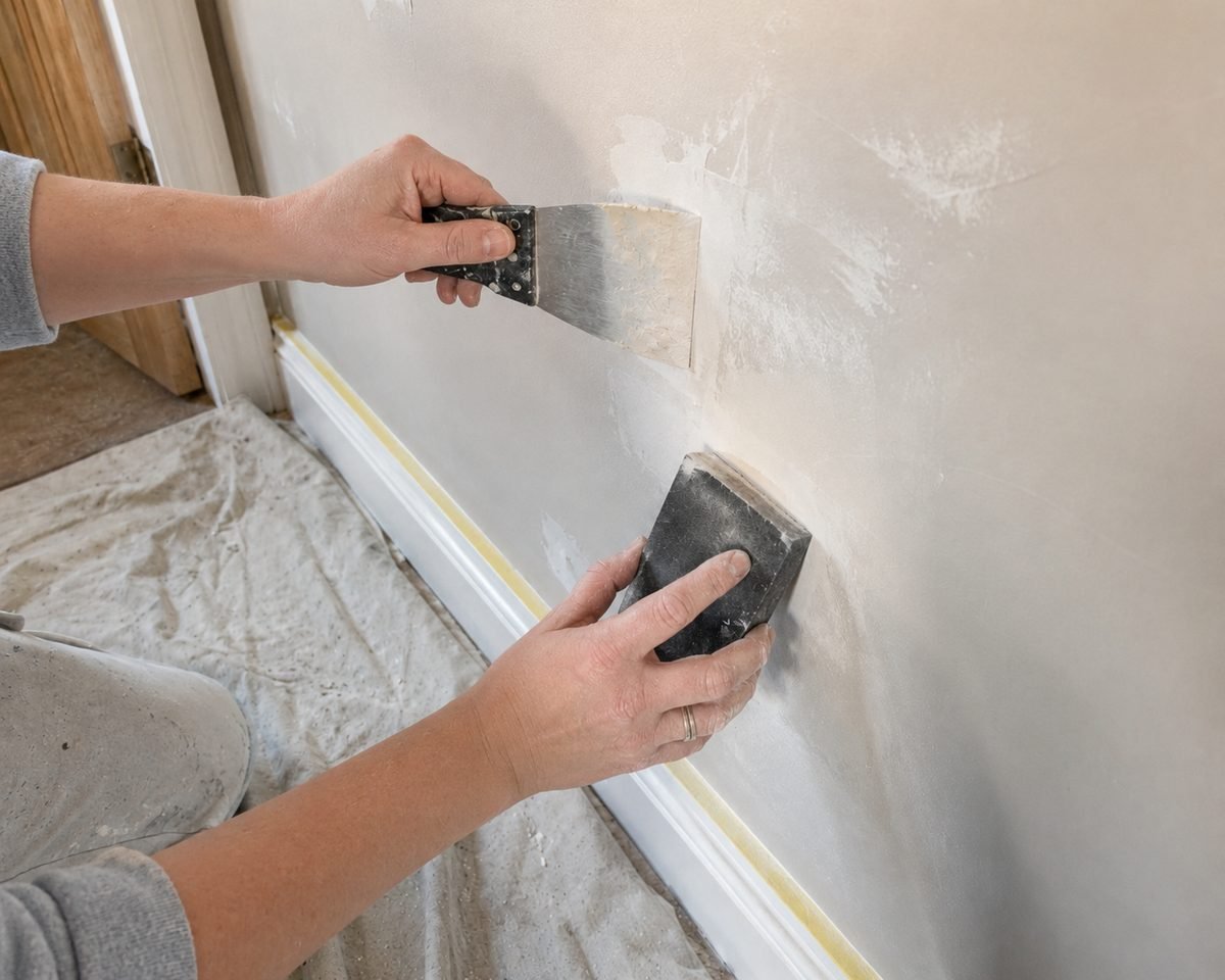 Filling and sanding a wall in preparation for painting