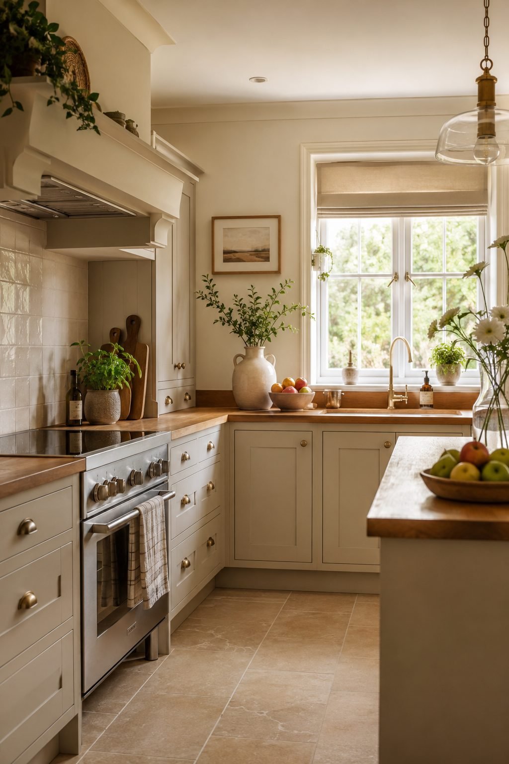 Finished kitchen with hand-painted shaker cabinets