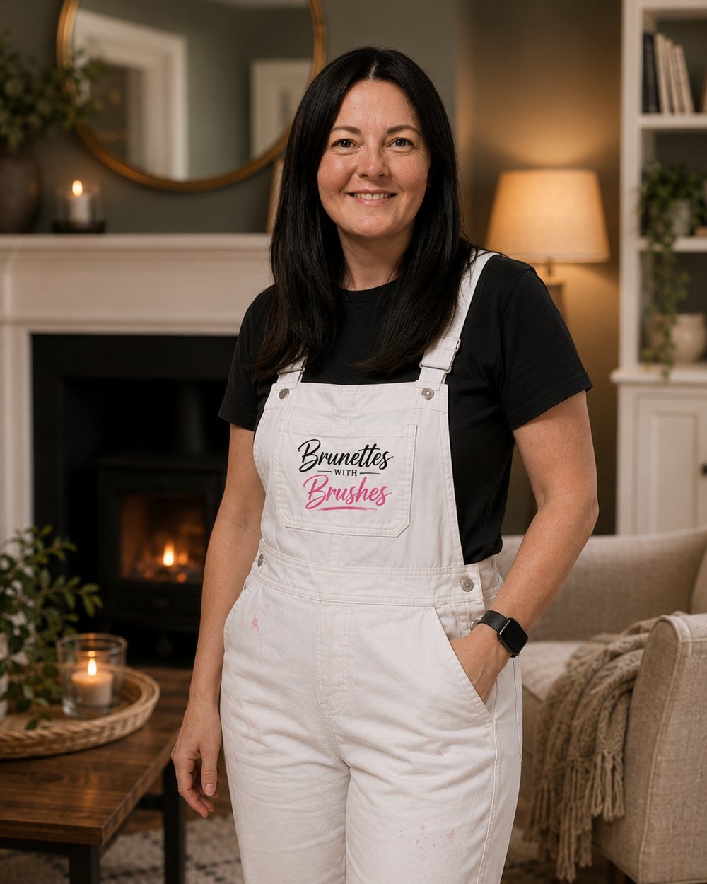 Bonny, co-owner and decorator at Brunettes With Brushes, in her branded dungarees